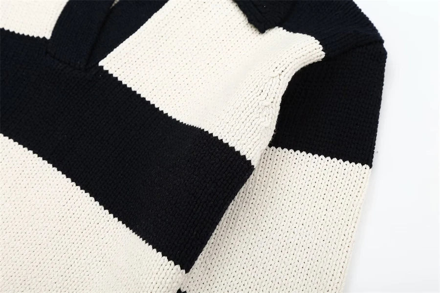 Marble Ray Striped Polo Sweater