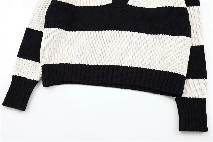 Marble Ray Striped Polo Sweater