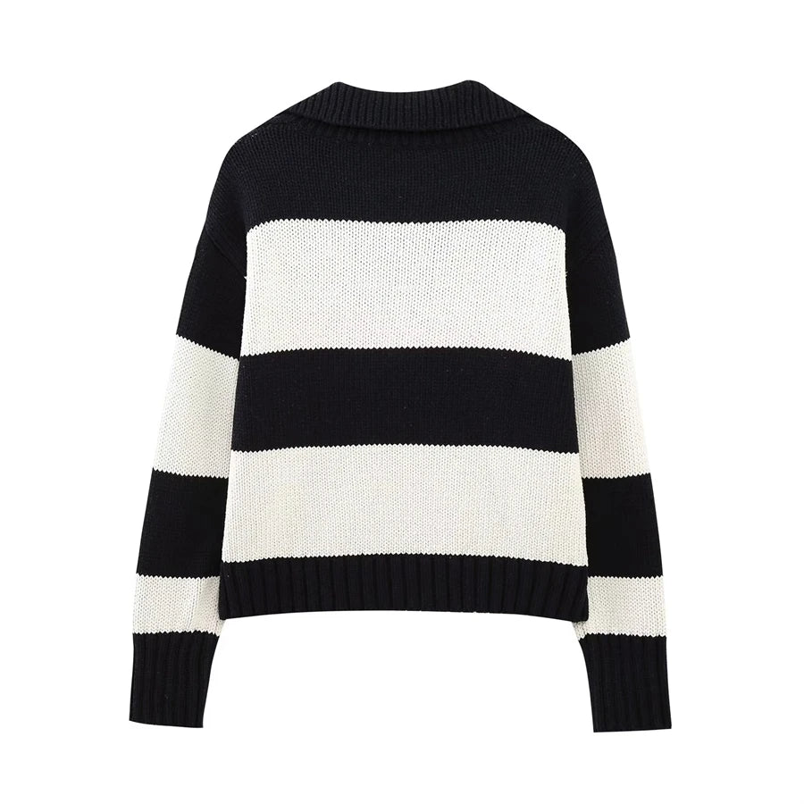 Marble Ray Striped Polo Sweater