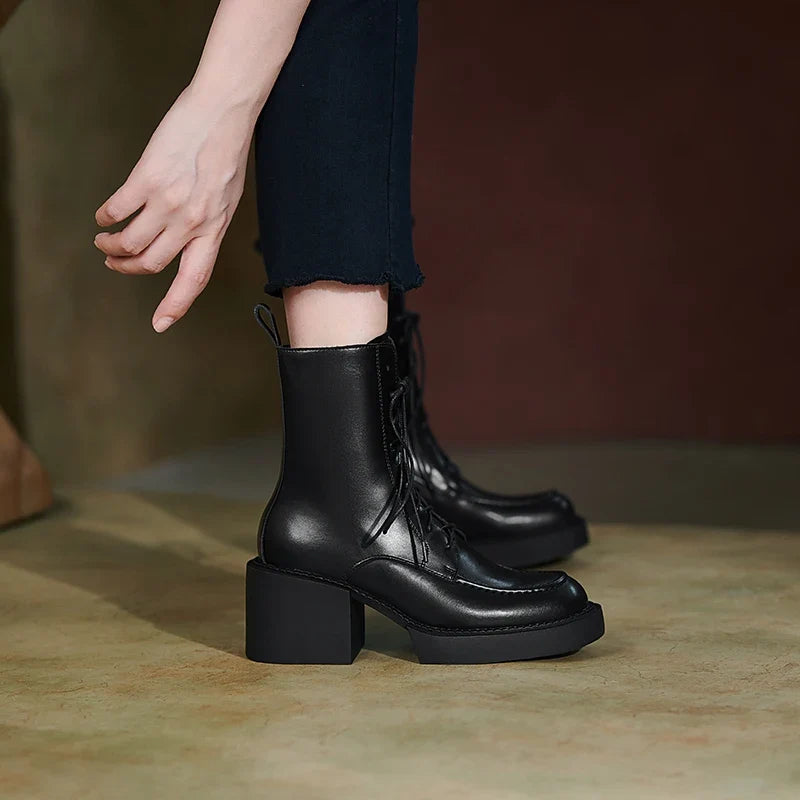 Women's Genuine Leather Platform High Heel Boots