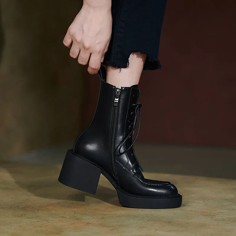 Women's Genuine Leather Platform High Heel Boots