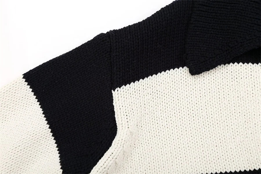 Marble Ray Striped Polo Sweater