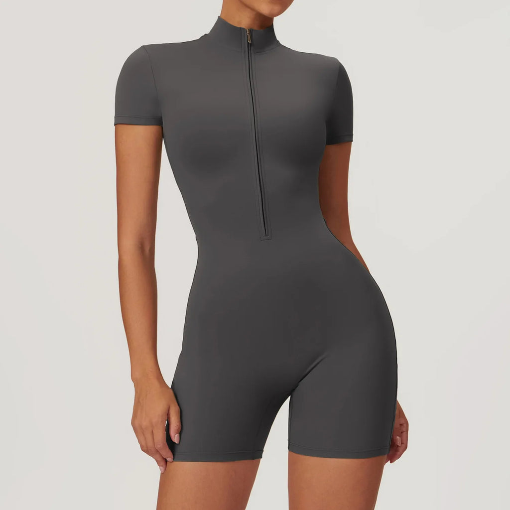 ZenFit Short Sleeve Zip Yoga Bodysuit