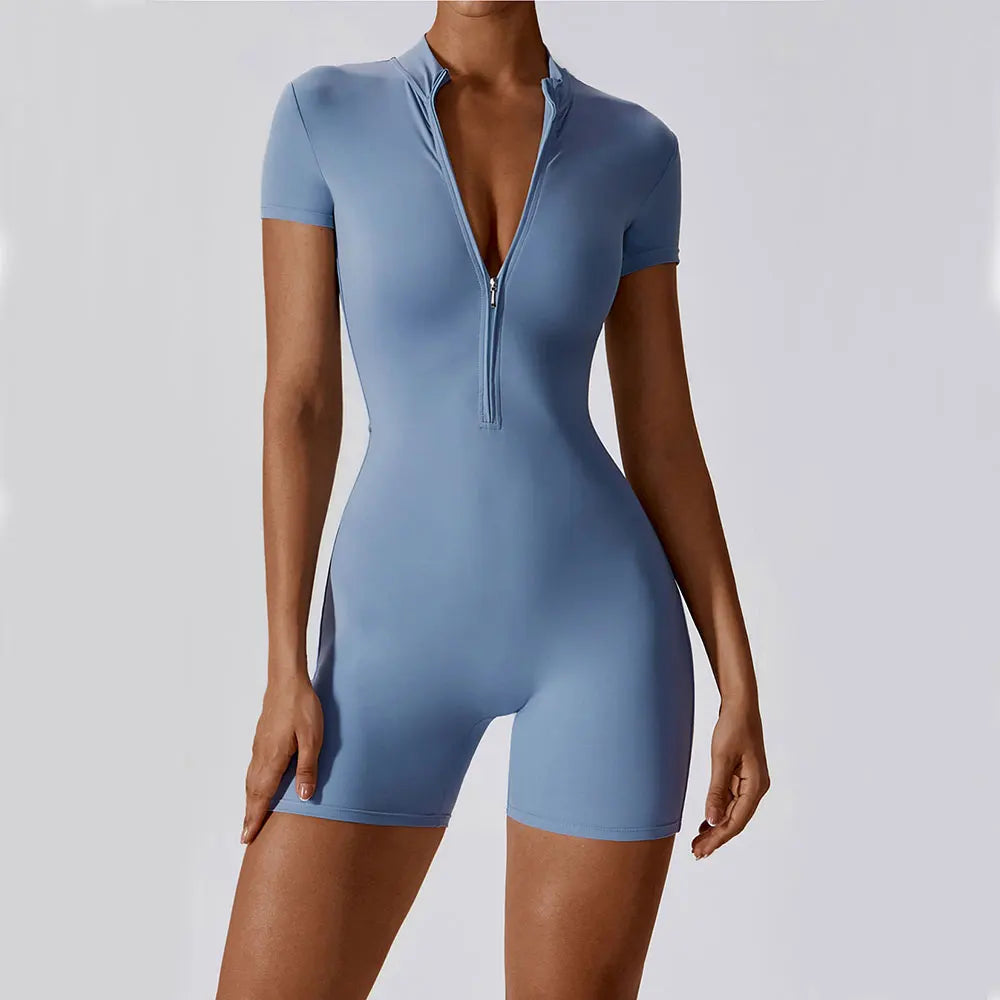 ZenFit Short Sleeve Zip Yoga Bodysuit
