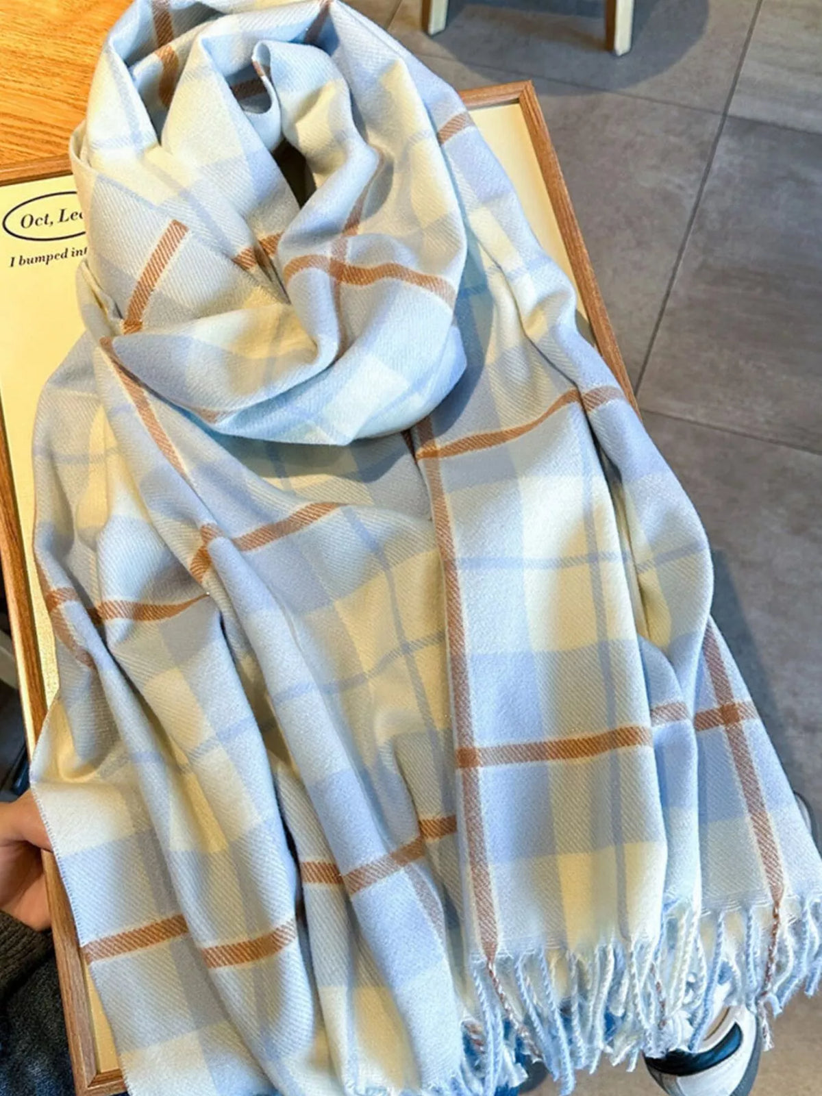 The Aspen Plaid Fringe Scarf.