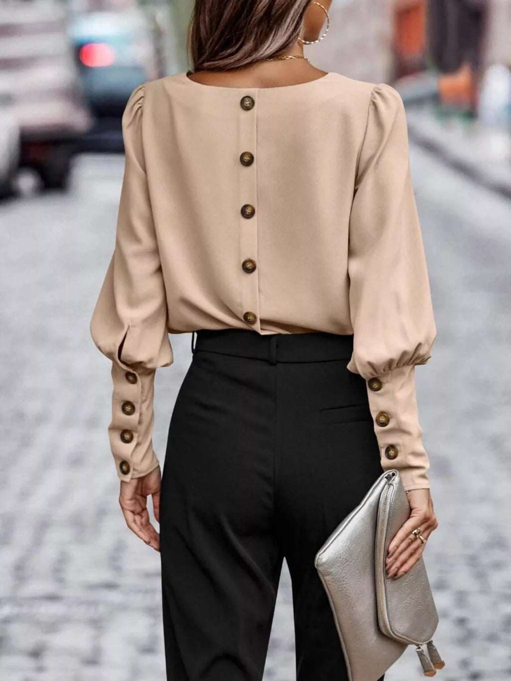 The Camalia Lee Lantern-Sleeve Blouse