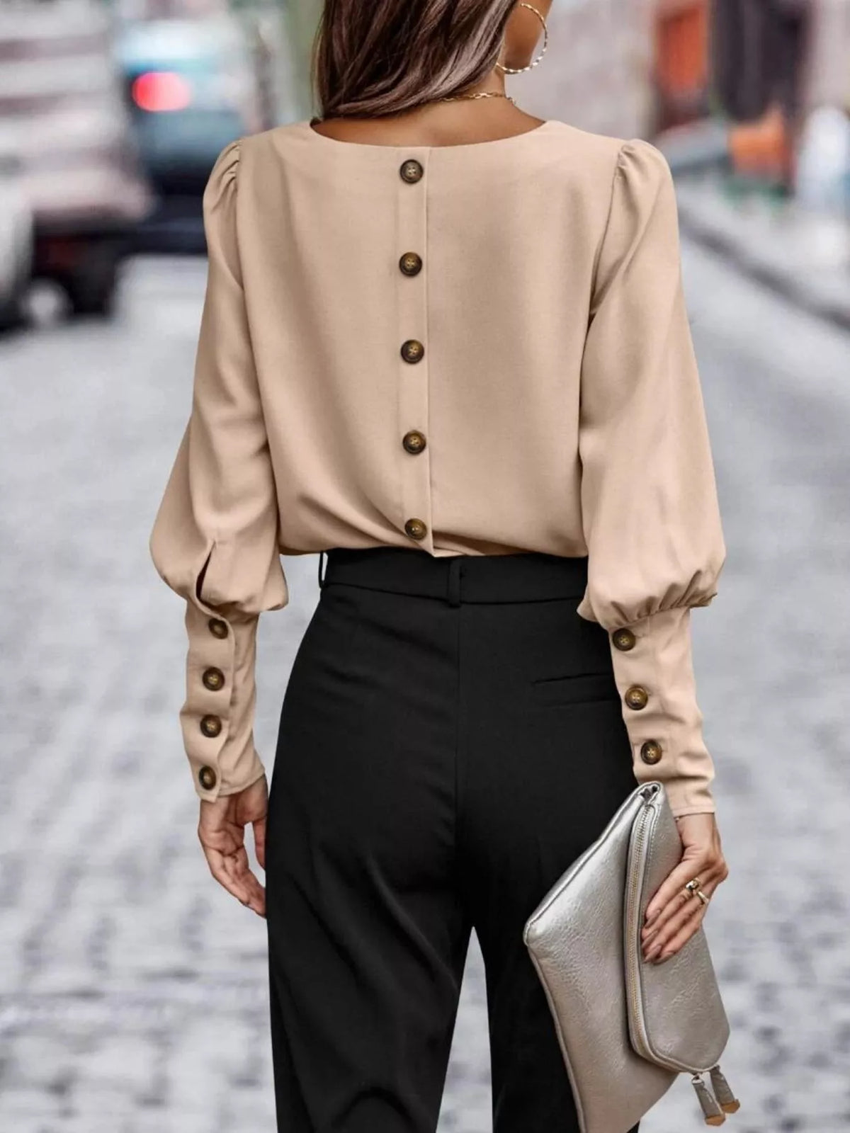 The Camalia Lee Lantern-Sleeve Blouse