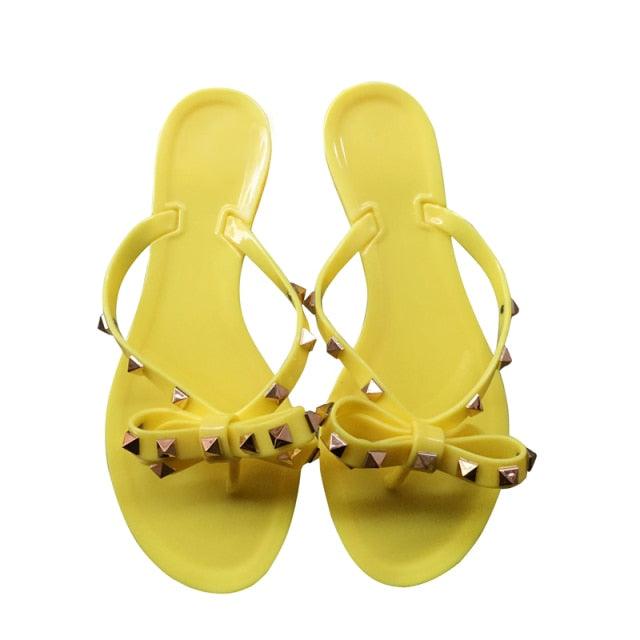 Bowknot Sandals Summer Woman Beach Flip Flops Beautiful Shoes PVC Slides Girls Sandals Slip On Flat Dress Sandals Summer Fashion Cute Flat Slip On Slides Flip Flops