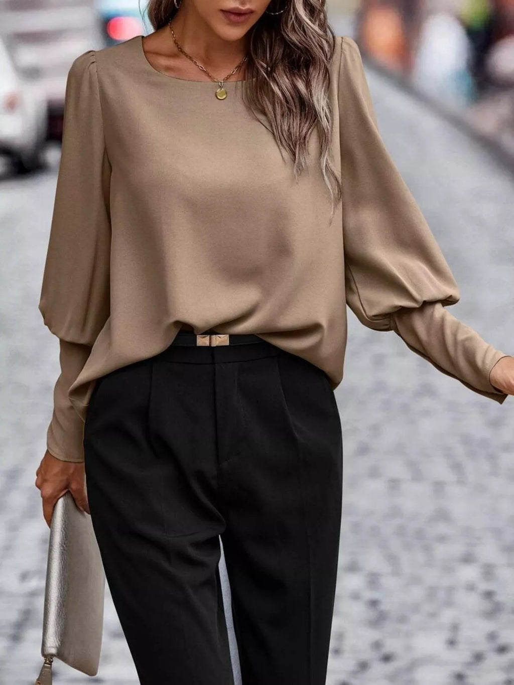 The Camalia Lee Lantern-Sleeve Blouse