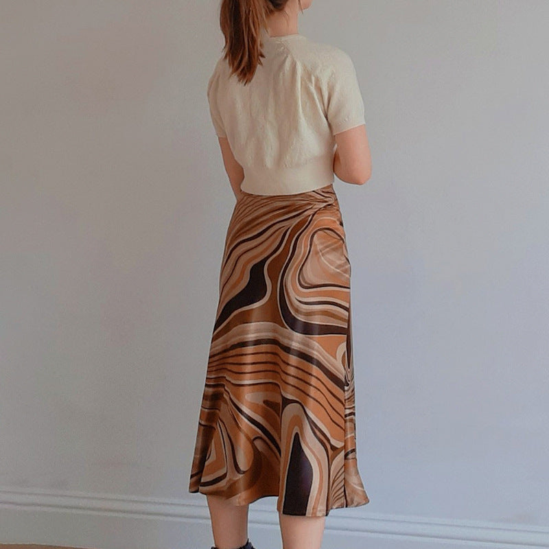The Siena Abstract Satin Midi Skirt