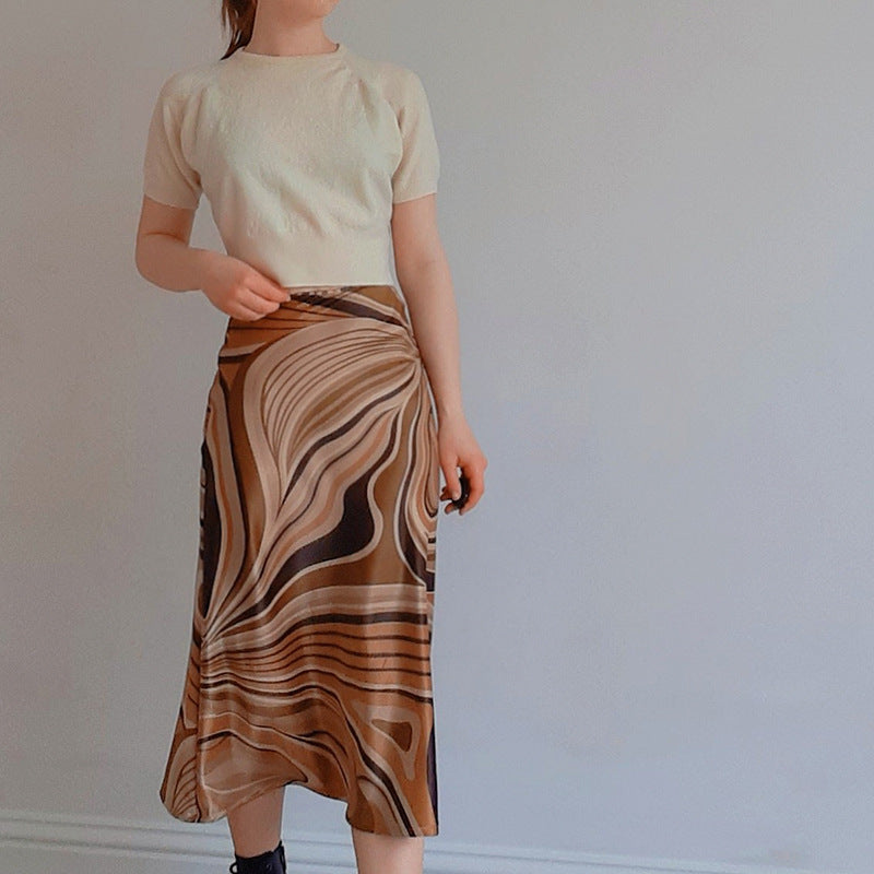The Siena Abstract Satin Midi Skirt