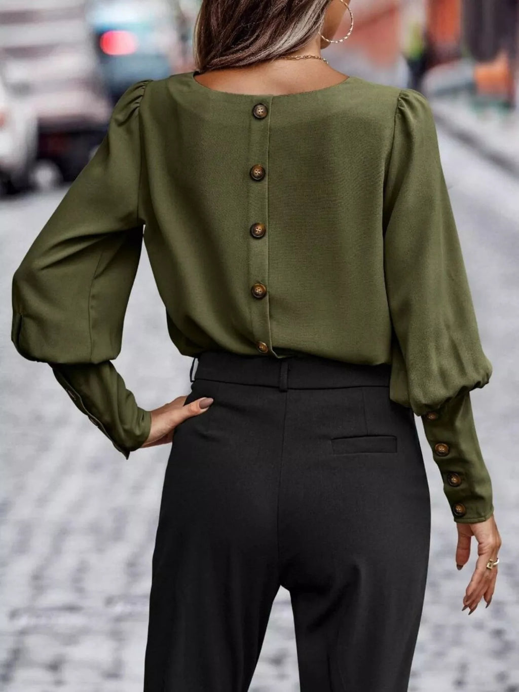 The Camalia Lee Lantern-Sleeve Blouse