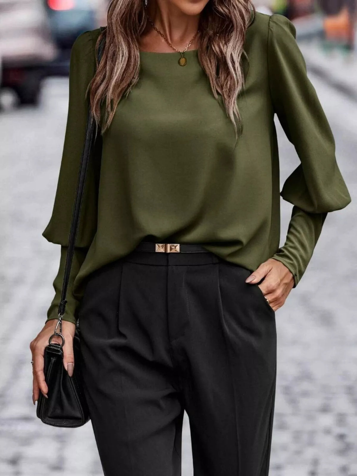 The Camalia Lee Lantern-Sleeve Blouse
