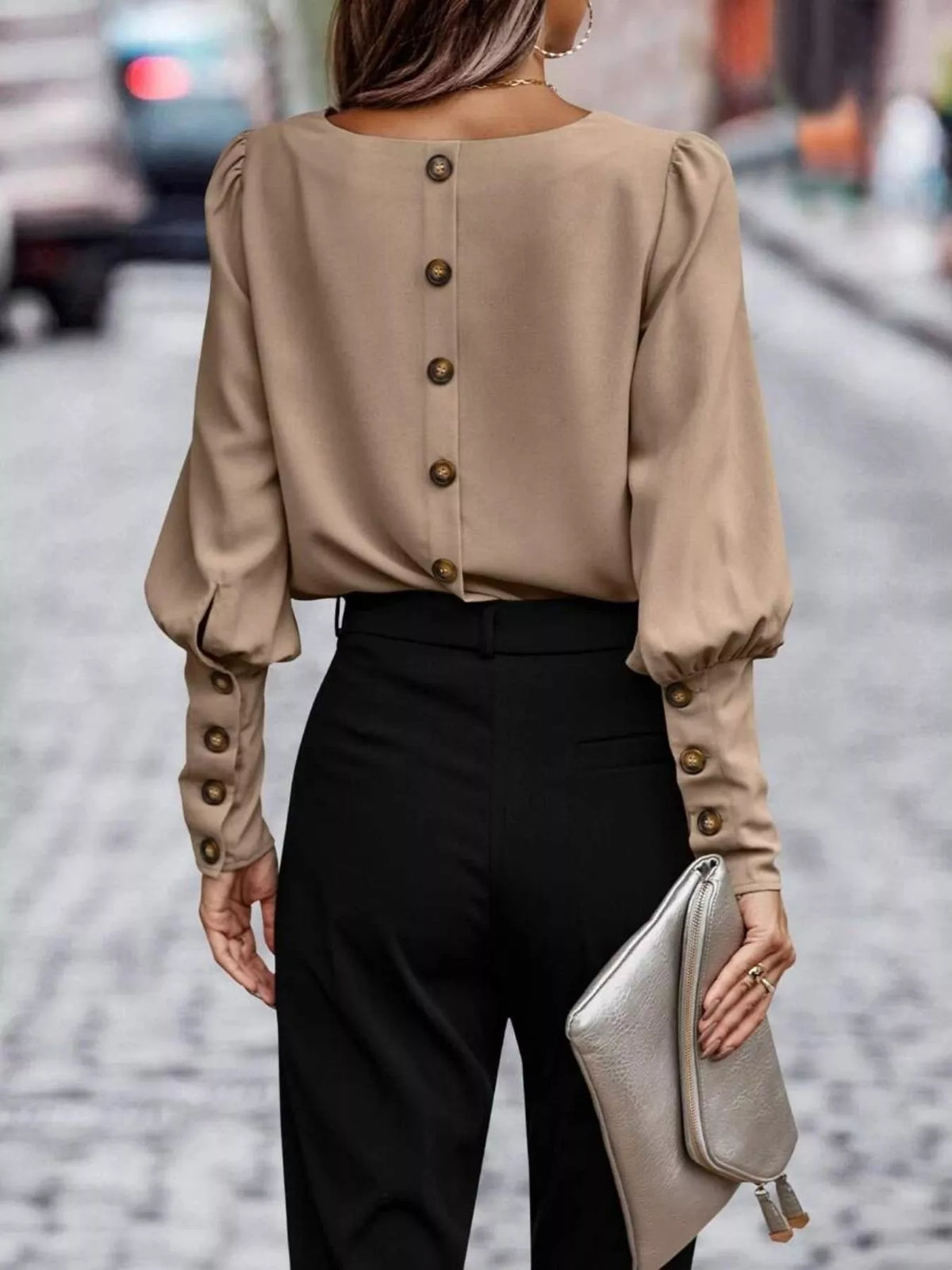 The Camalia Lee Lantern-Sleeve Blouse