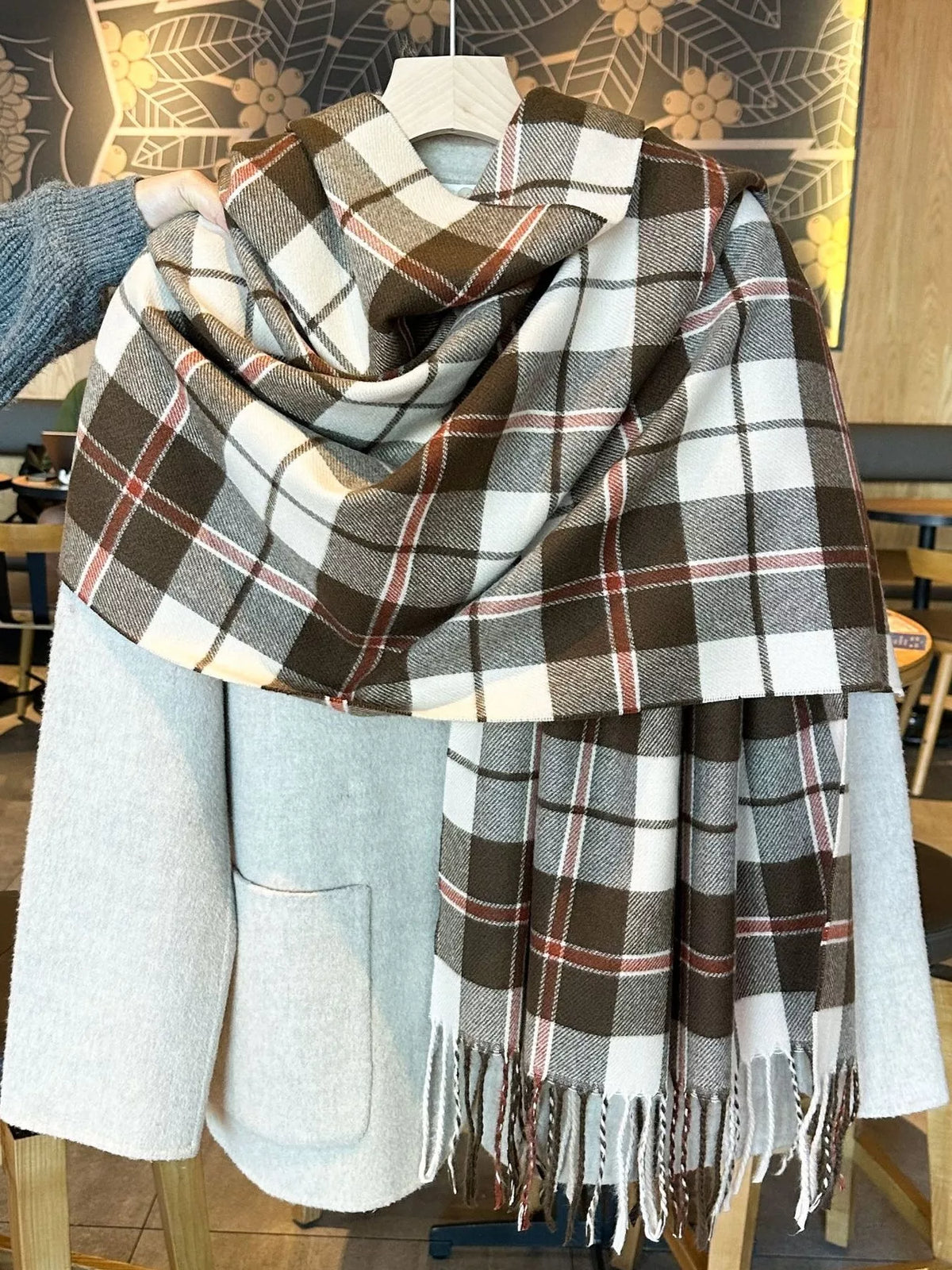 The Aspen Plaid Fringe Scarf.