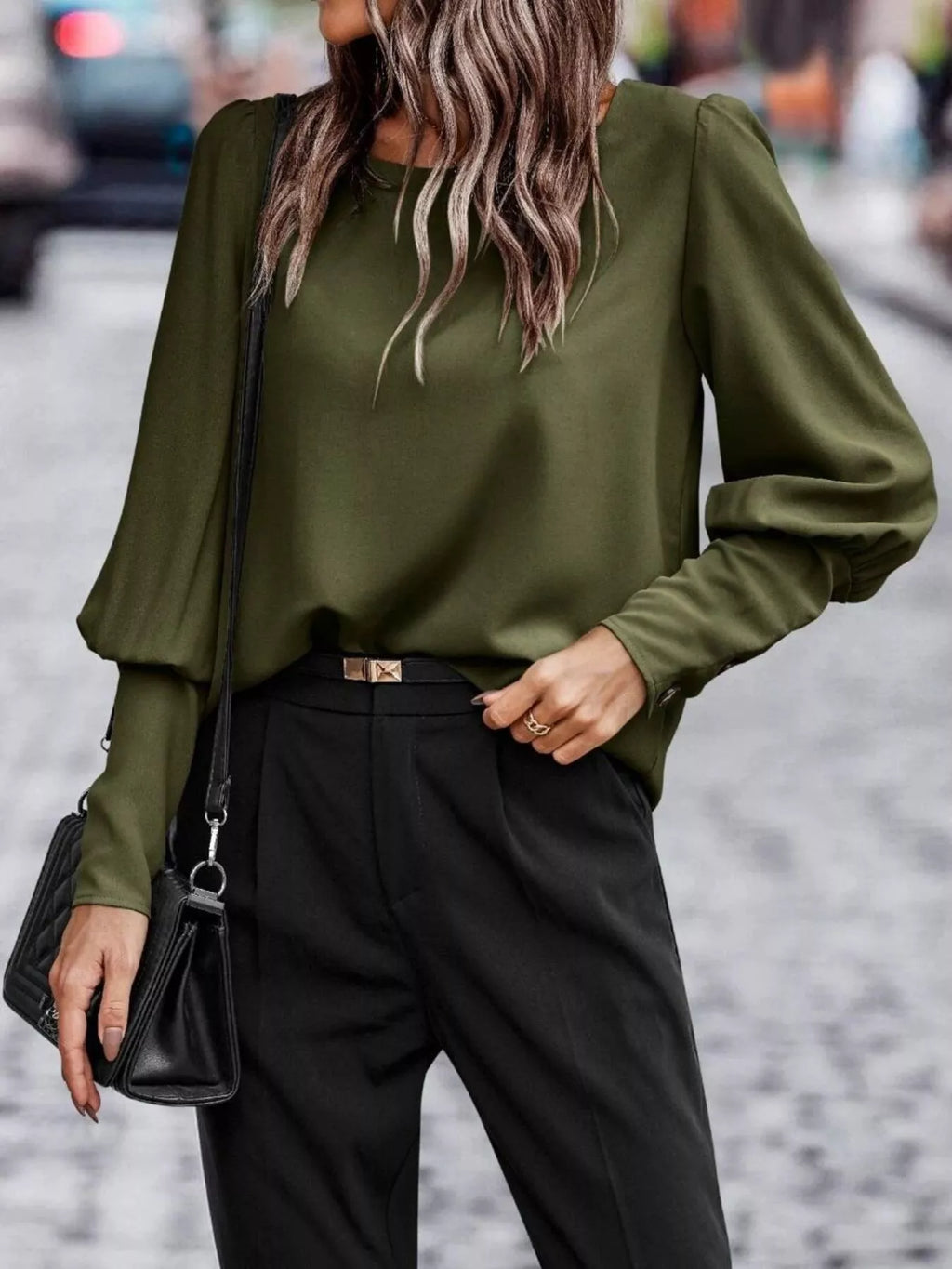 The Camalia Lee Lantern-Sleeve Blouse