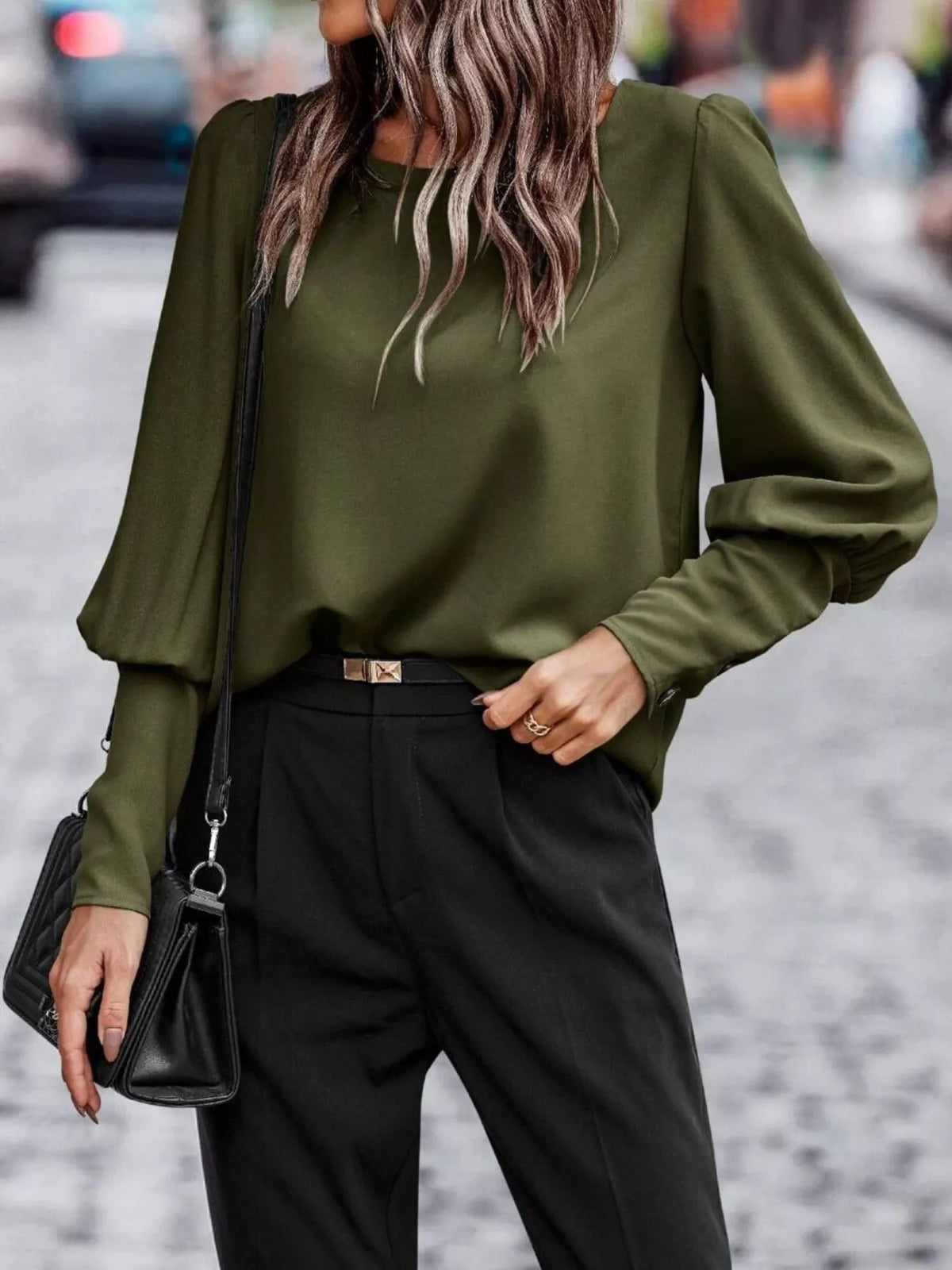 The Camalia Lee Lantern-Sleeve Blouse