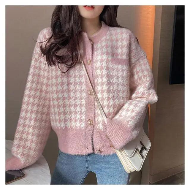The Cozy Houndstooth Knit Cardigan