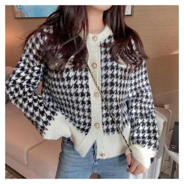 The Cozy Houndstooth Knit Cardigan