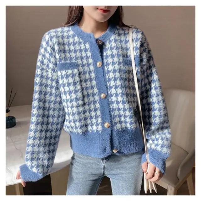 The Cozy Houndstooth Knit Cardigan