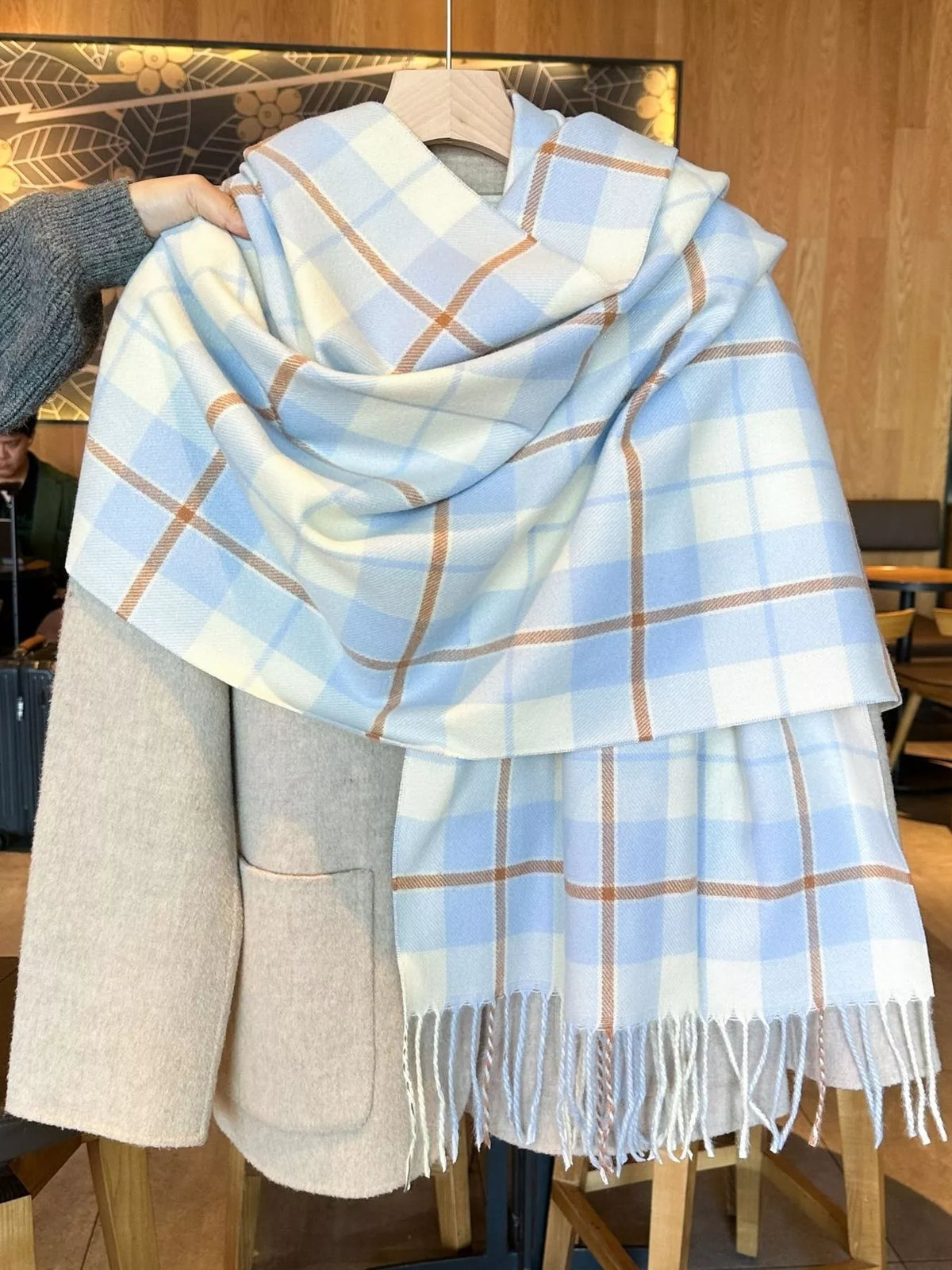 The Aspen Plaid Fringe Scarf.