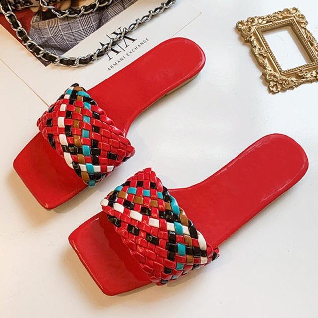 Party Luxury Ladies Slippers Charm Design Open-Toe Beach Flat Sandals Casual Flip Flops Women Shoes Flat Sandals Slip On Slide Sandals Leather Strap Flat Sandals