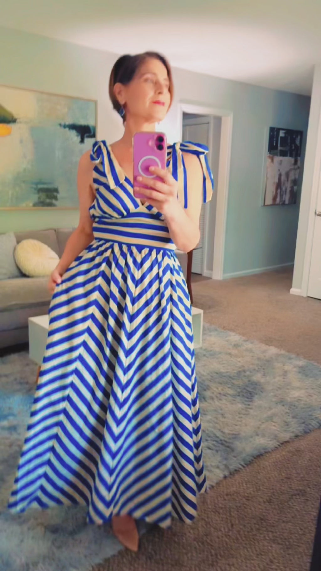 🔥BLUE VOYAGE STRIPE WOVEN MIDI DRESS