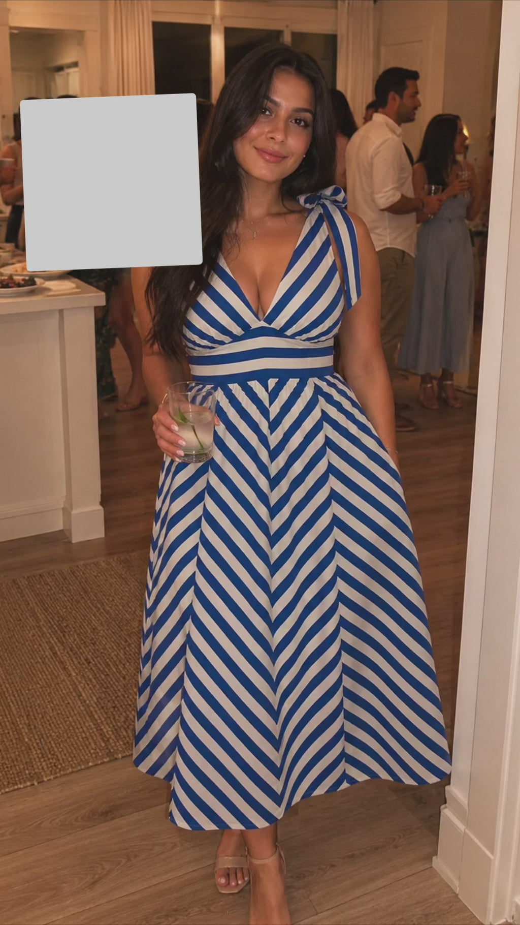 🔥BLUE VOYAGE STRIPE WOVEN MIDI DRESS