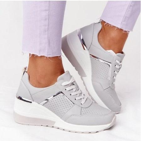 Women Sneakers Leopard Print Lace-Up Women's Vulcanize Shoes Sports Sneakers Breathable Height Increasing Walking Jogging Sneakers Gold Silver Sport Running Women's Sneakers